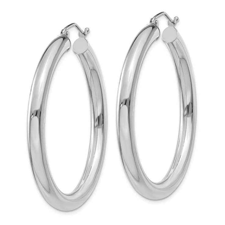 Rhodium Over 14k White Gold 1 9/16" Polished Tube Hoop Earrings