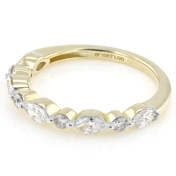 Lab-Grown Diamond Marquise and Round Band Ring in 10k Gold