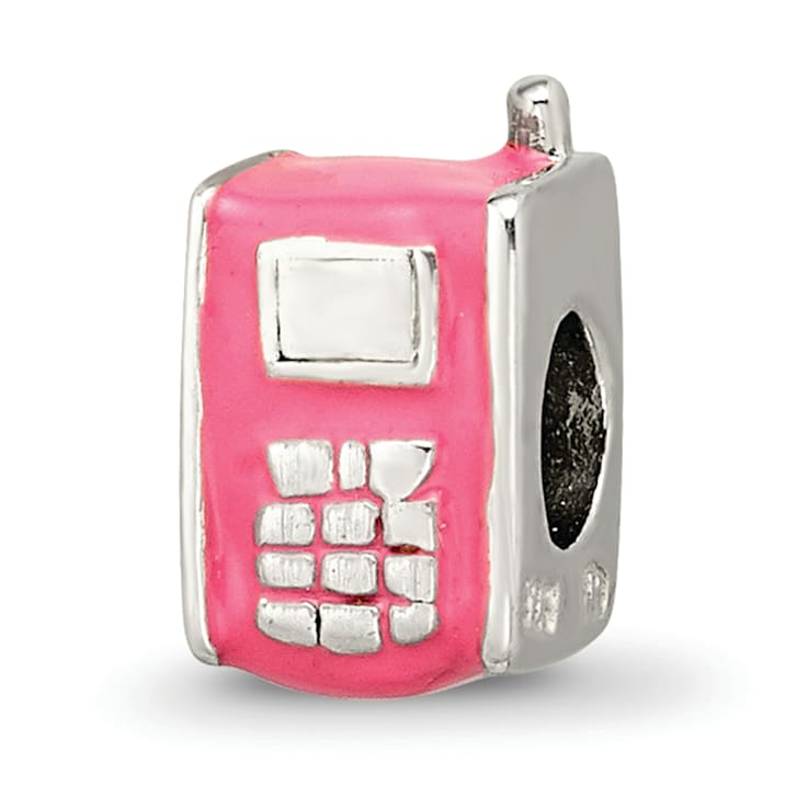 Sterling Silver Enameled Pink Cell Phone Bead