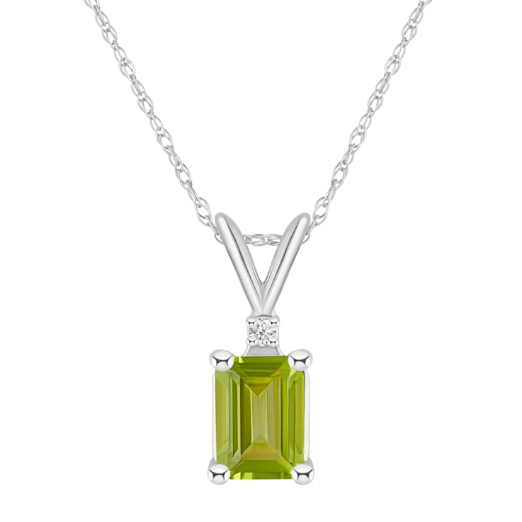 ■mahiro■N Golden Glint ND-047-G 5点 7x5mm Emerald Cut Peridot with Diamond Accent 14k White Gold
