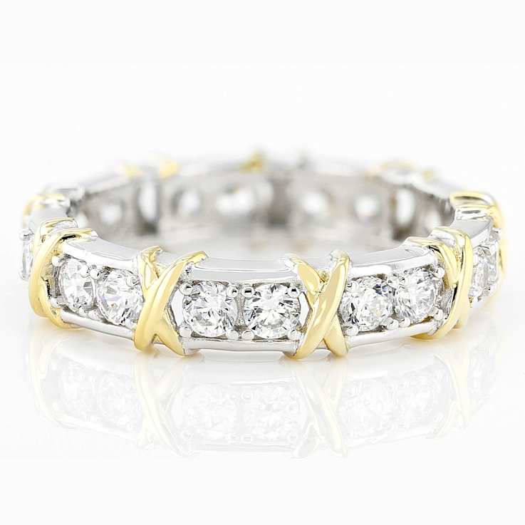 Two-Tone CZ Eternity Band Ring In Platinum And 18K Gold Over Sterling Silver