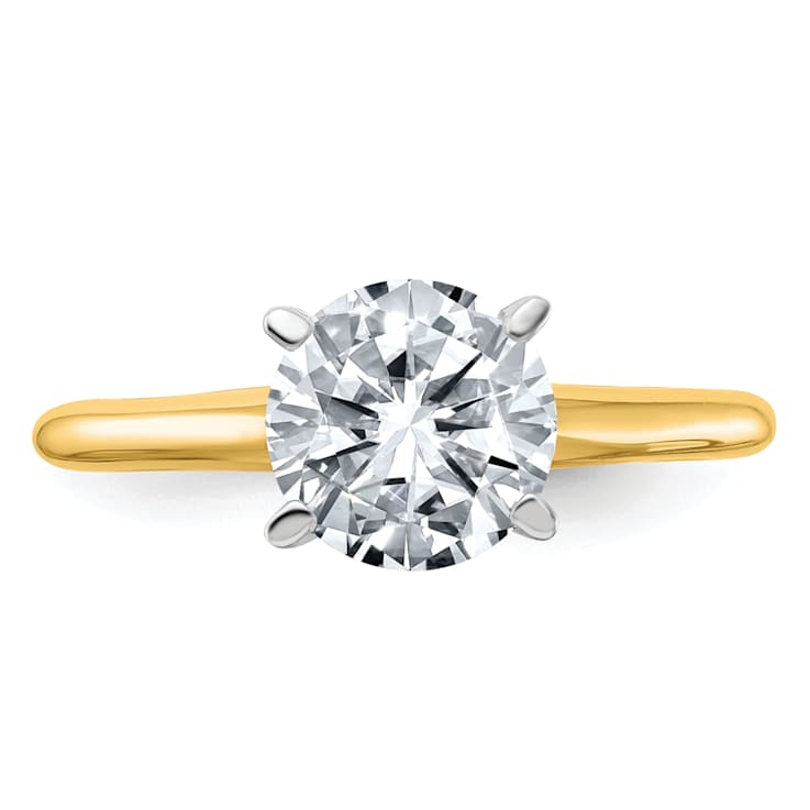 14K Yellow Gold With White Gold Accents 1 3/4 ct. D E F Pure Light Round
Moissanite Solitaire Ring