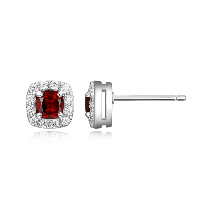 Red Garnet Platinum Over Sterling Silver Earrings