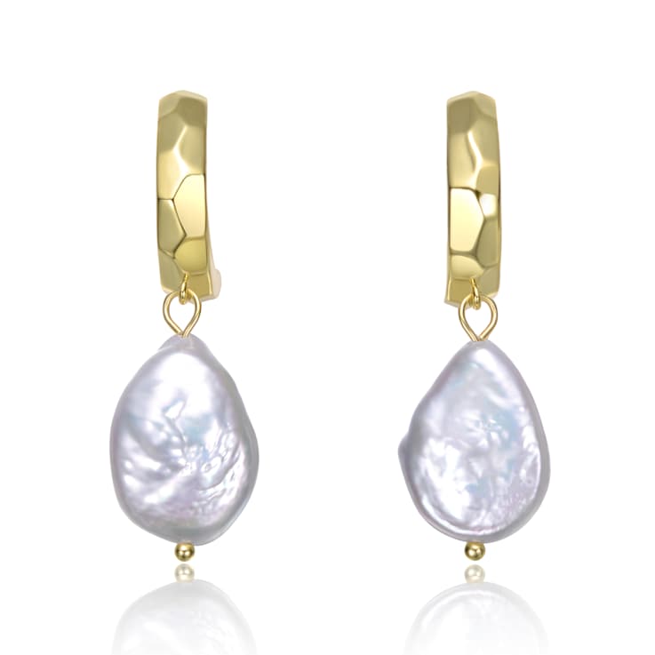 Pear Shape Pearl Drop Earrings In 14K Gold Over Sterling Silver