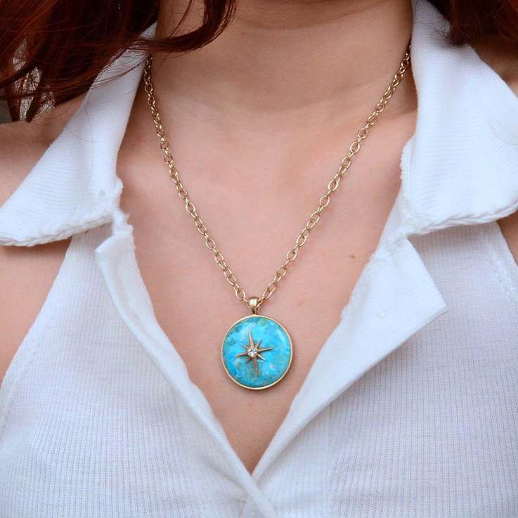 Barse Turquoise Celestial Star Pendant Necklace In Bronze