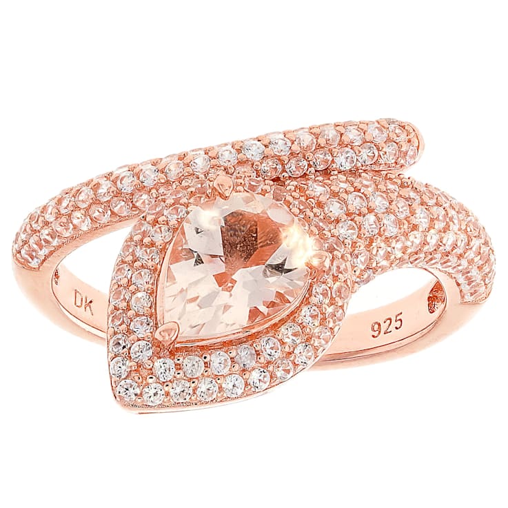 Morganite And White Zircon Ring In 18K Rose Gold Over Sterling Silver 1.70ctw