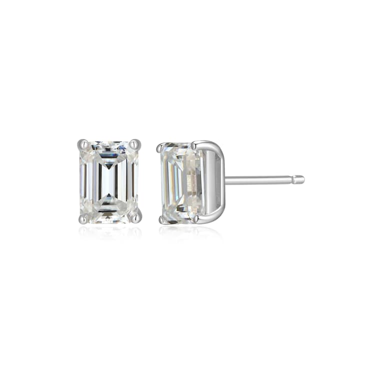 Emerald Cut Moissanite Platineve Stud Earrings 2.02ctw DEW