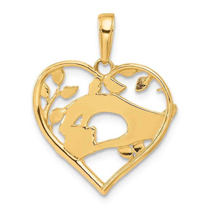 14k Two-tone Gold Diamond-Cut Mother and Child Hands in Heart Pendant