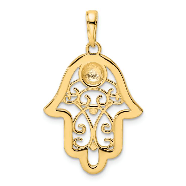 14K Two-tone Gold Diamond-Cut Evil Eye Filigree Hamsa Pendant