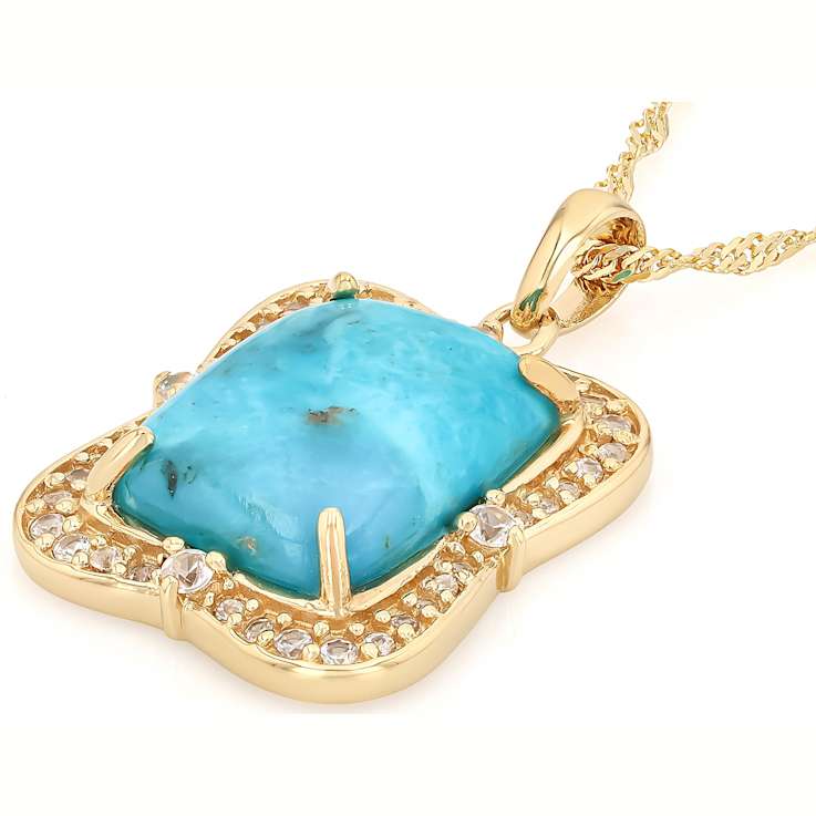 Turquoise And White Zircon Pendant Necklace In 18K Gold Over Sterling Silver