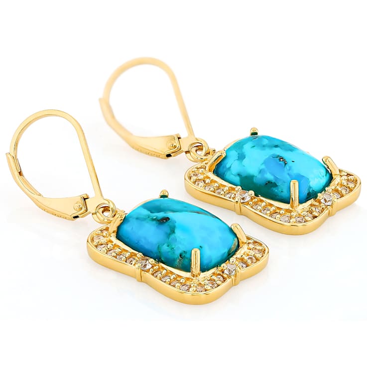 Turquoise And White Zircon Earrings In 18K Gold Over Sterling Silver 0.66ctw