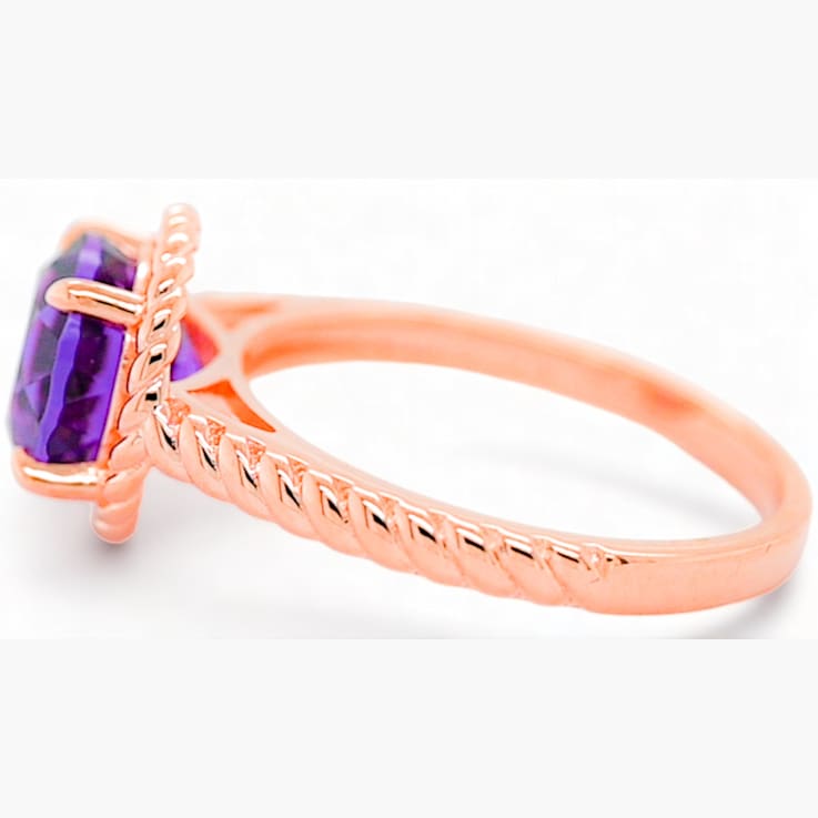 6x4mm Oval Amethyst 18K Rose Gold Over Sterling Silver Ring, 0.50ctw