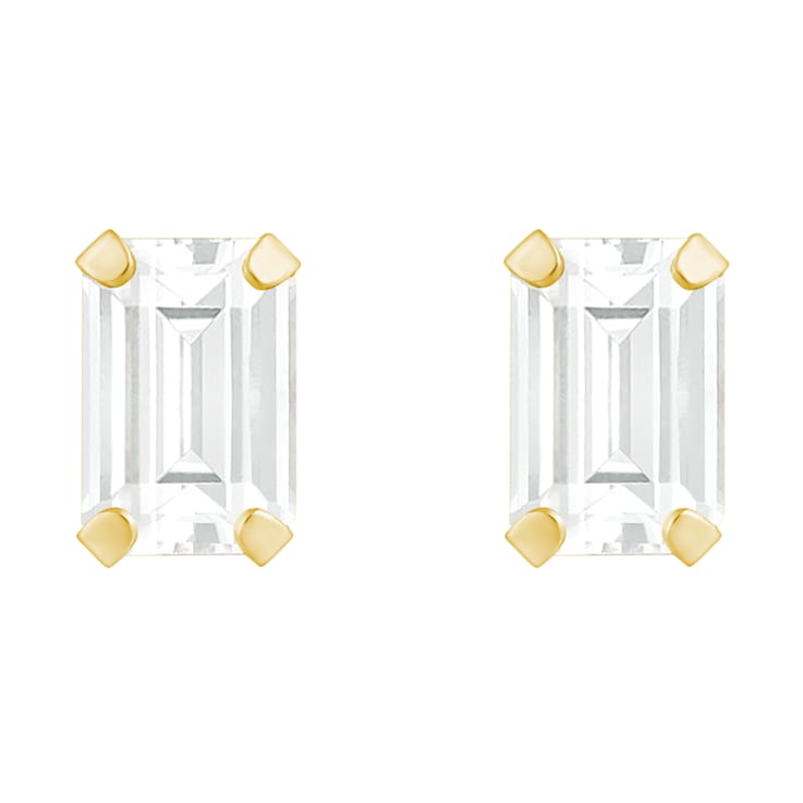 6x4mm Emerald Cut White Topaz 10k Yellow Gold Stud Earrings