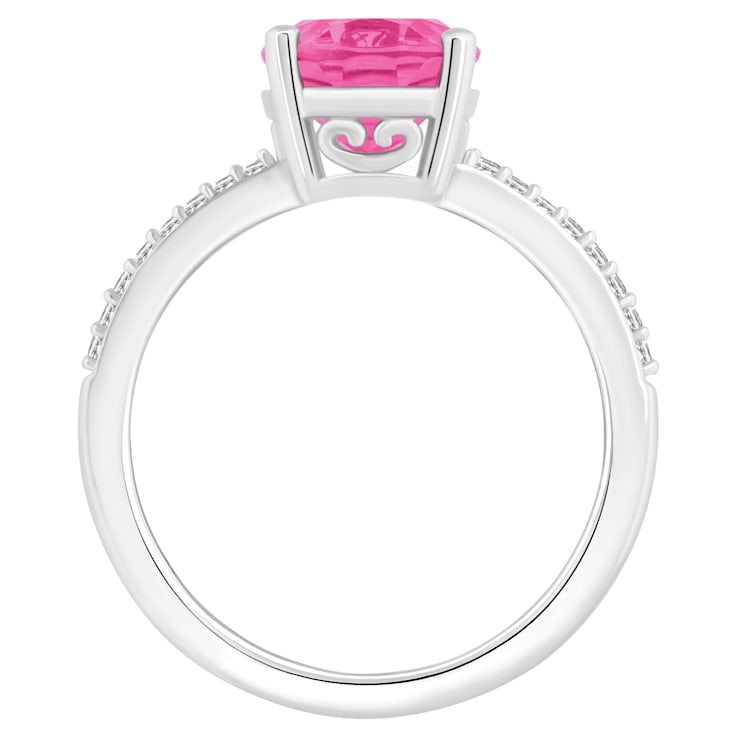 10x8mm Oval Pink Topaz and 1/10 ctw Diamond Rhodium Over Sterling Silver Ring