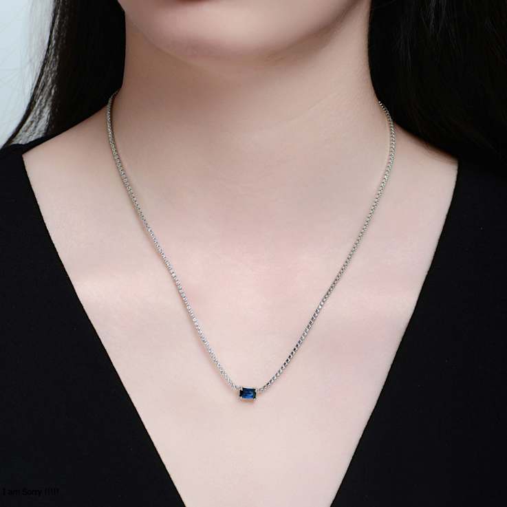 Sapphire Color CZ Solitaire Necklace In Sterling Silver