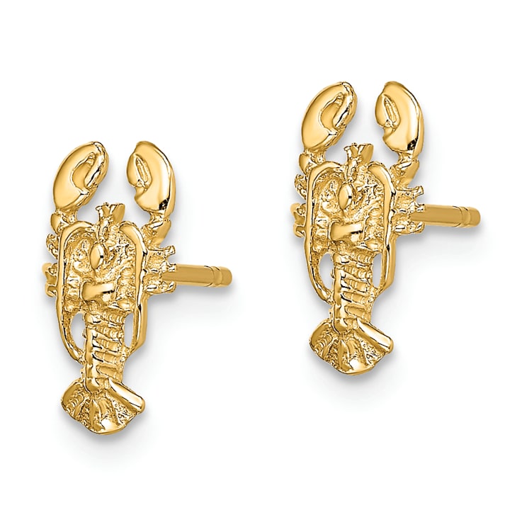 14k Yellow Gold Textured 2D Lobster Stud Earrings