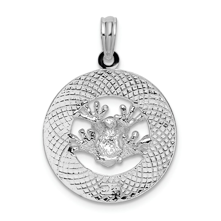 Rhodium Over Sterling Silver Polished Puerto Rico Circle Frog Pendant