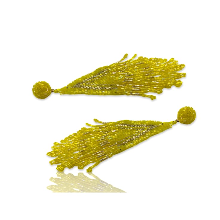 Yellow and Gold Graduated Fringe Seed Bead Earring