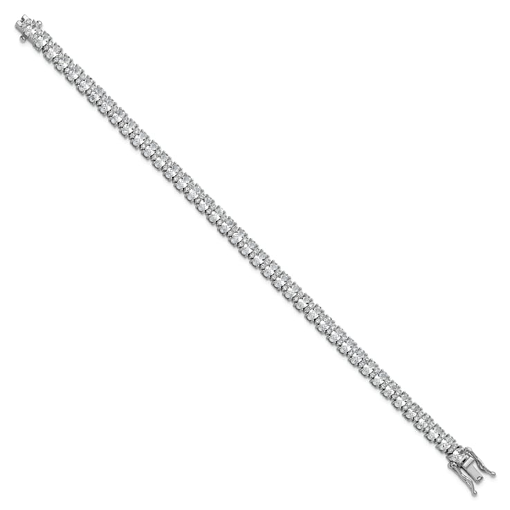 Rhodium Over Sterling Silver Polished Fancy Oval Cubic Zirconia Bracelet