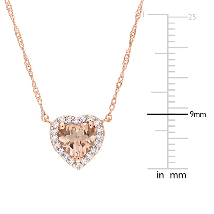 Morganite & Diamond 14K Rose Gold Halo Pendant with Chain 0.75ctw