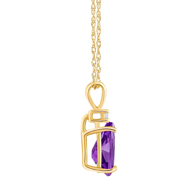 8x5mm Pear Shape Amethyst with Diamond Accent 14k Yellow Gold Pendant
With Chain