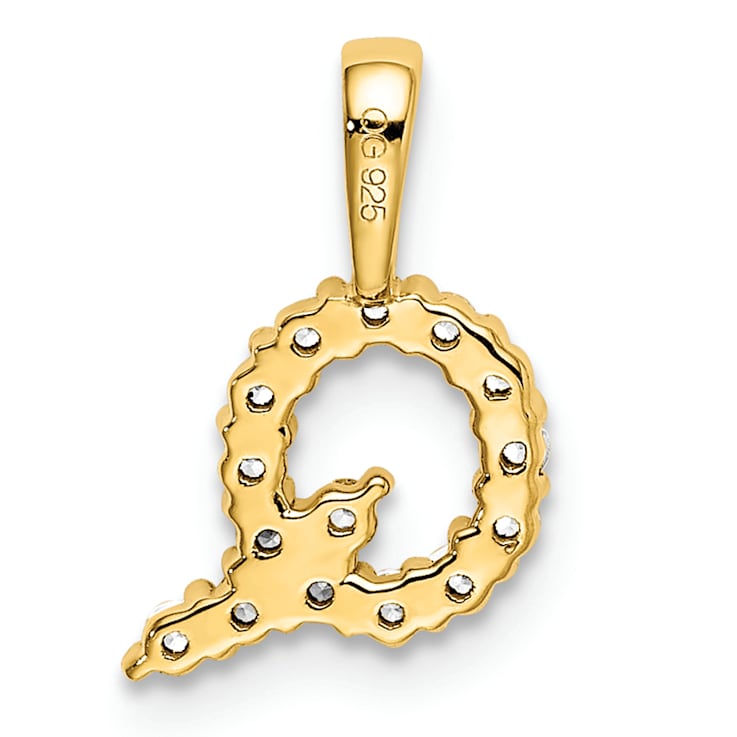 14K Yellow Gold Lab Grown Diamond Letter Q Initial Pendant