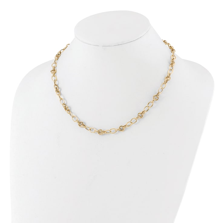 14K Yellow Gold Polished and Textured Fancy Link Necklace