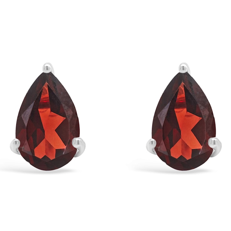 8x5mm Pear Shape Garnet Rhodium Over Sterling Silver Stud Earrings