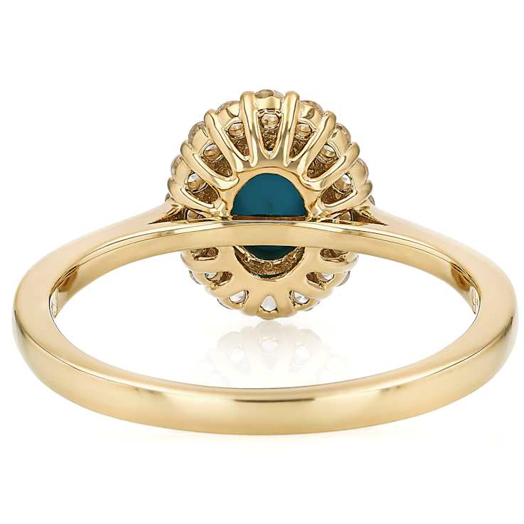 Turquoise Oval Halo Ring In 18K Gold Over Sterling Silver 0.30ctw