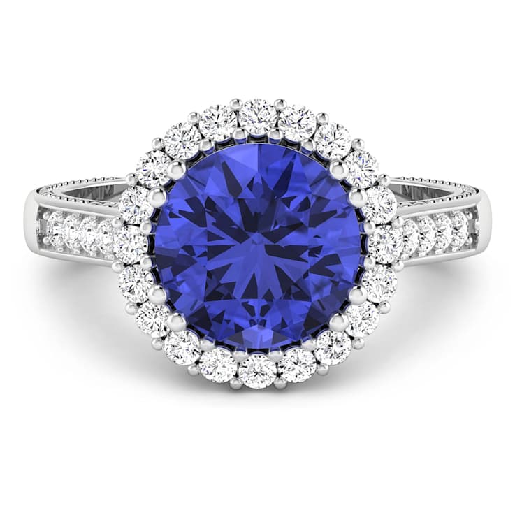 Round Violet Tanzanite and Diamond 14K White Gold Halo Ring 3.11 ctw