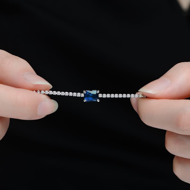 Sapphire Color CZ Solitaire Necklace In Sterling Silver