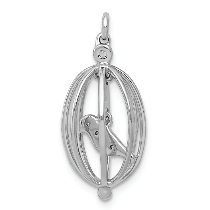 Rhodium Over 14k White Gold Diamond Bird in Cage Pendant