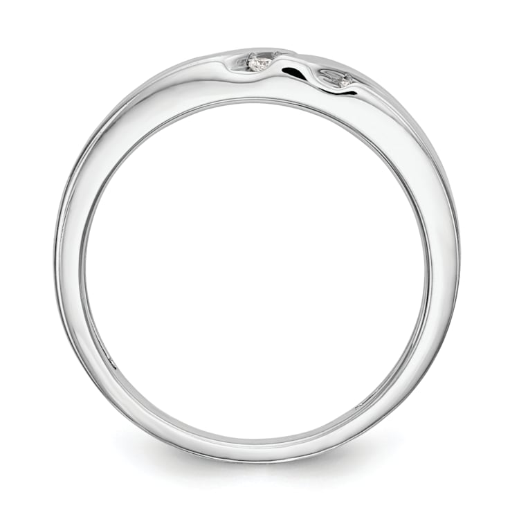 Rhodium Over 14K White Gold Diamond Trio Men's Wedding Band 0.14ctw