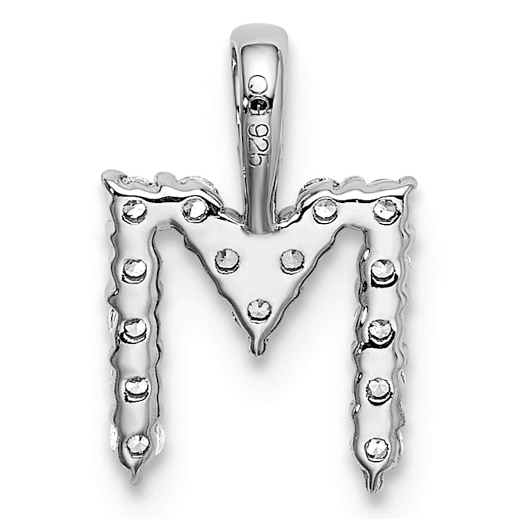 Rhodium Over 14K White Gold Lab Grown Diamond Letter M Initial Pendant
