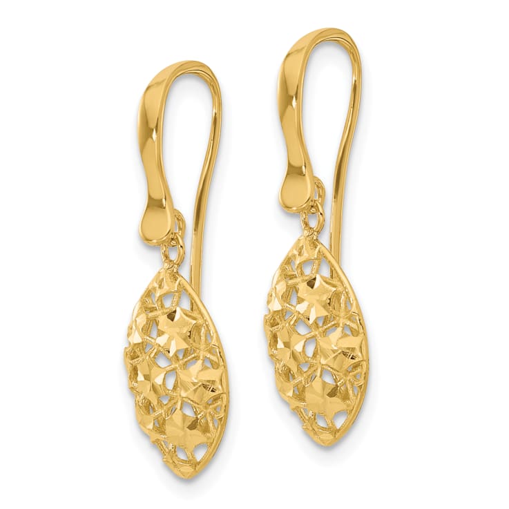 14K Yellow Gold Polished Diamond-cut Shepherd Hook Dangle Earrings
