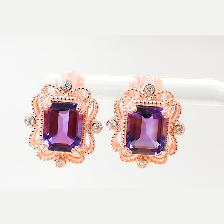 Amethyst and CZ 4.51 Ctw Octagon 18K Rose Gold Over Sterling Silver
Center Design Earrings Jewelry
