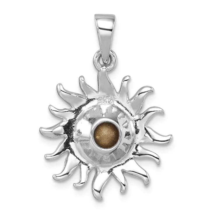 Rhodium Over Sterling Silver Polished Blue Crystal Sun Pendant