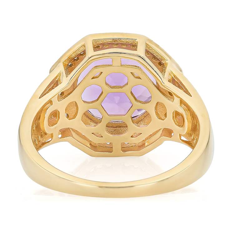 Amethyst Round And White Zircon Ring In 18K Gold Over Sterling Silver 4.29ctw