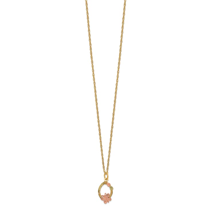 10k Yellow Gold With 12k Rose Gold and 12k Green Gold Accent Butterfly
Pendant With 18 Inch Chain