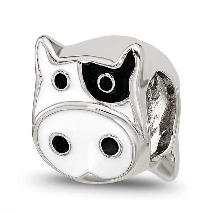Sterling Silver Enamel Cow Face Bead