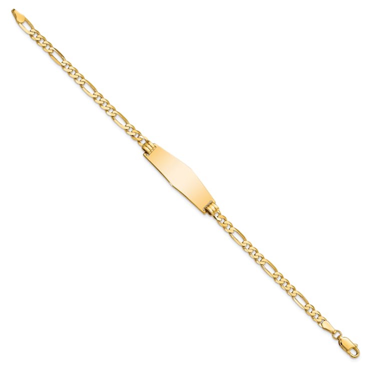 14k Yellow Gold Soft Diamond Shape Flat Figaro Link ID Bracelet