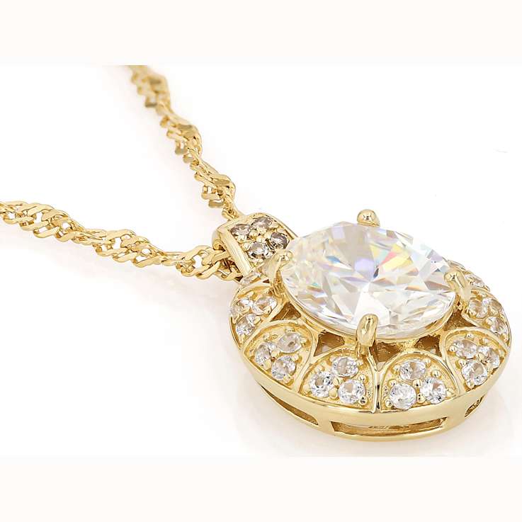 Diamond Simulant Oval, Champagne Diamond And White Zircon Pendant
Necklace In 18K Gold Over Sterling Silver 2.85ctw