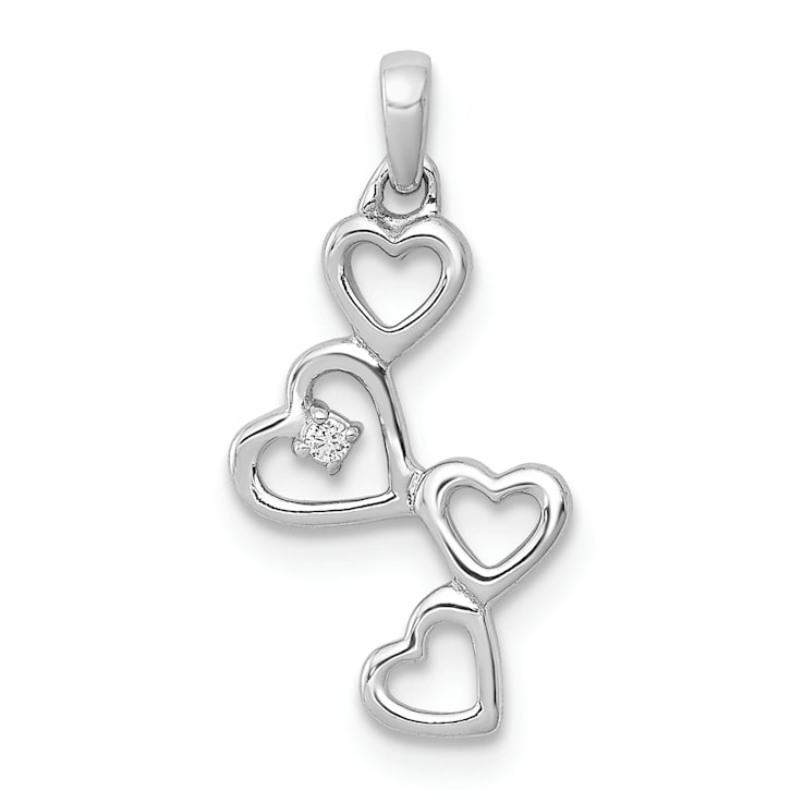 Rhodium Over 14k White Gold Diamond Four Hearts Pendant