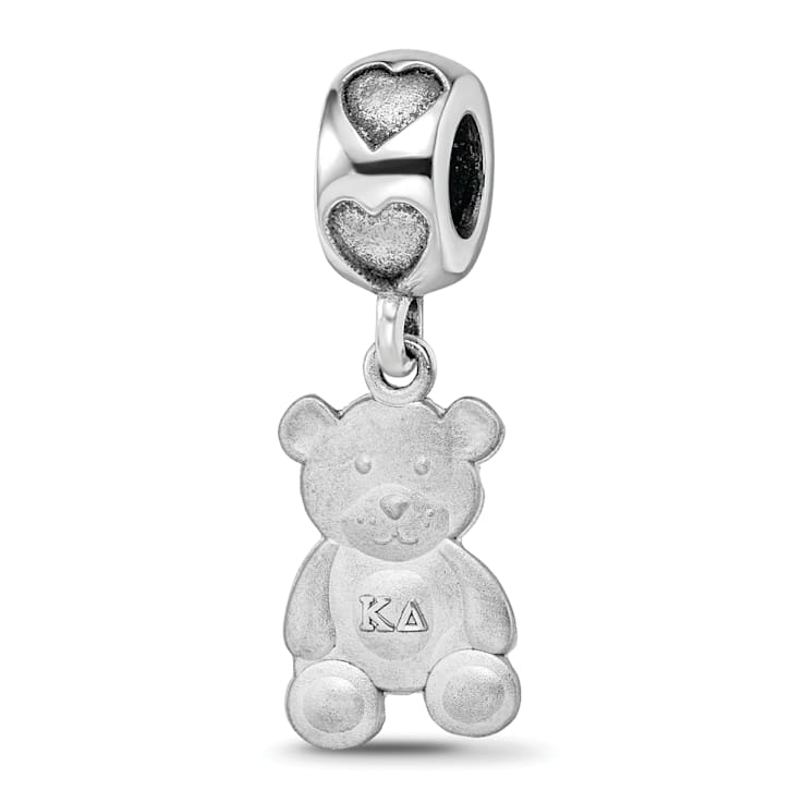 Rhodium Over Sterling Silver LogoArt Kappa Delta Teddy Bear Heart Bead