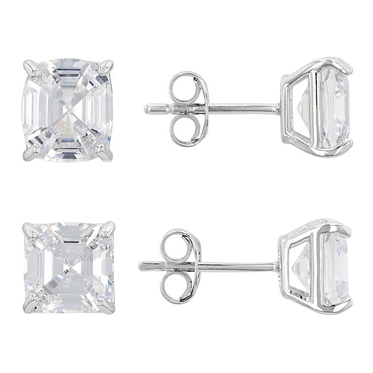 Cushion And Octagon Cut CZ Stud Set In Platinum Over Sterling Silver