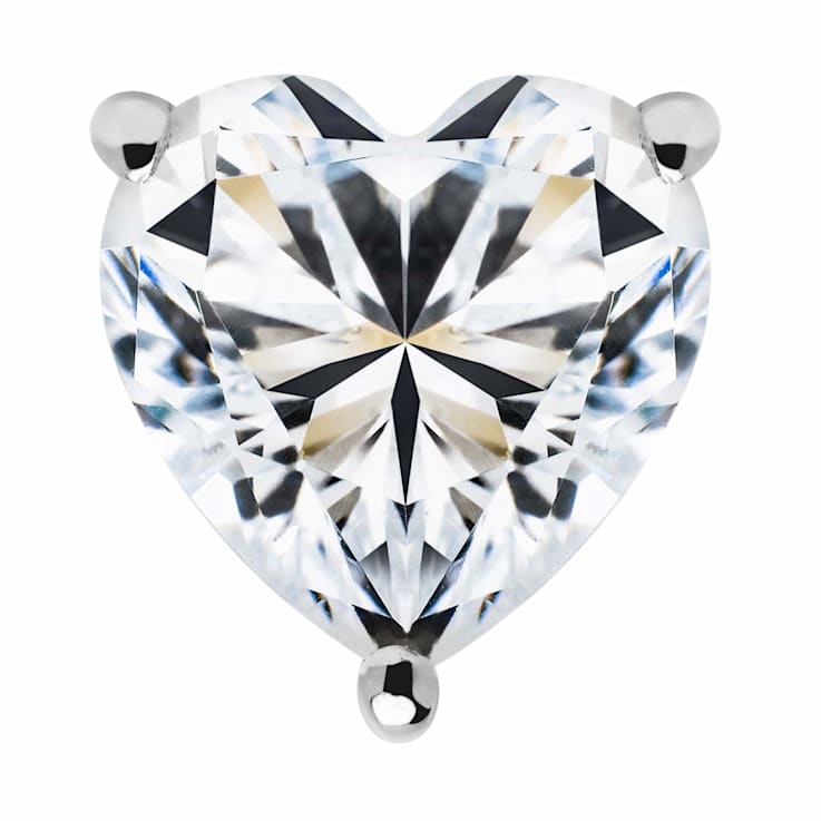 White Cubic Zirconia 14k White Gold Heart Studs With Velvet Gift Box 1.50ctw