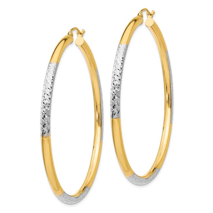 14k Two-tone Diamond-Cut 2 3/16" Hoop Earrings