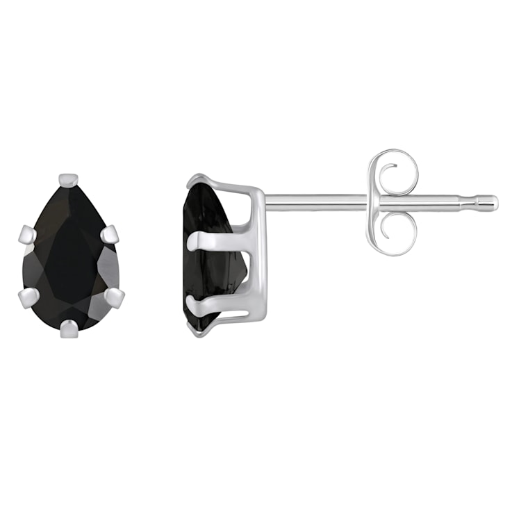 6x4mm Pear Shape Black Onyx Rhodium Over 10k White Gold Stud Earrings