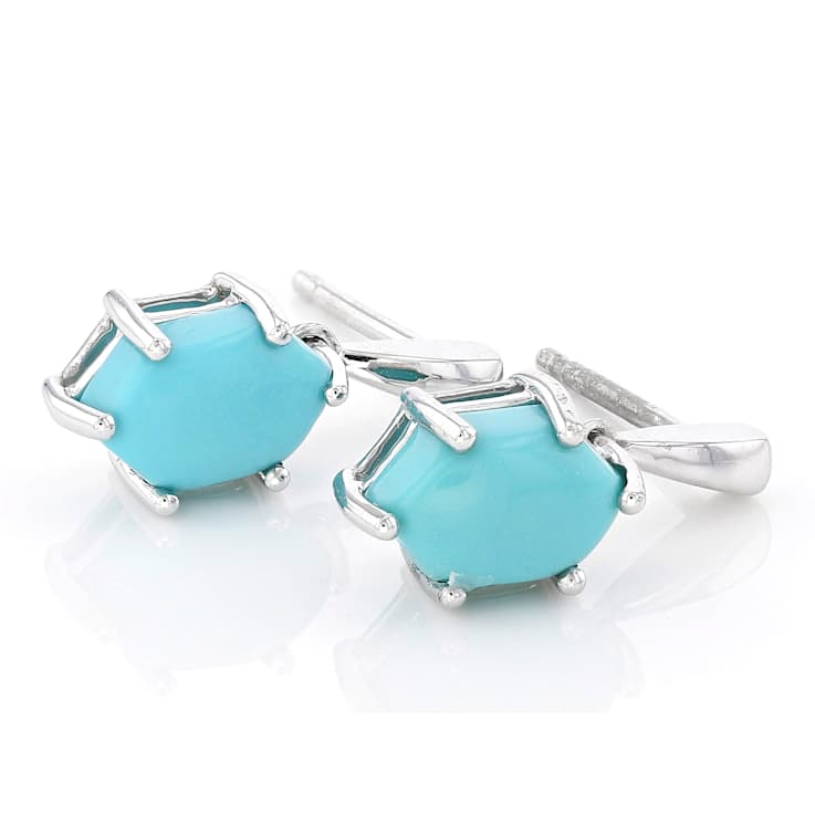 Hexagon Turquoise Sterling Silver Dangle Earrings