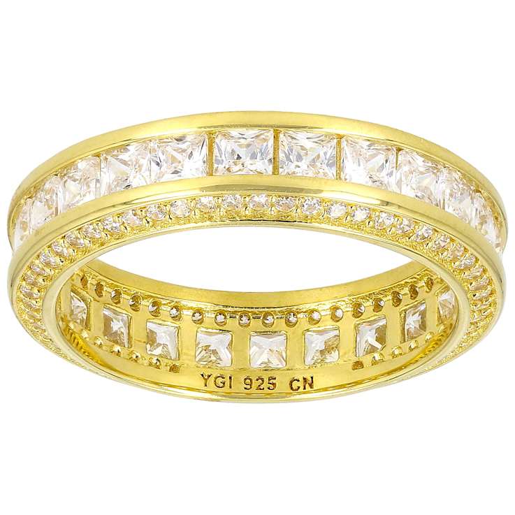 Princess Cut CZ Eternity Band Ring In 18K Gold Over Sterling Silver